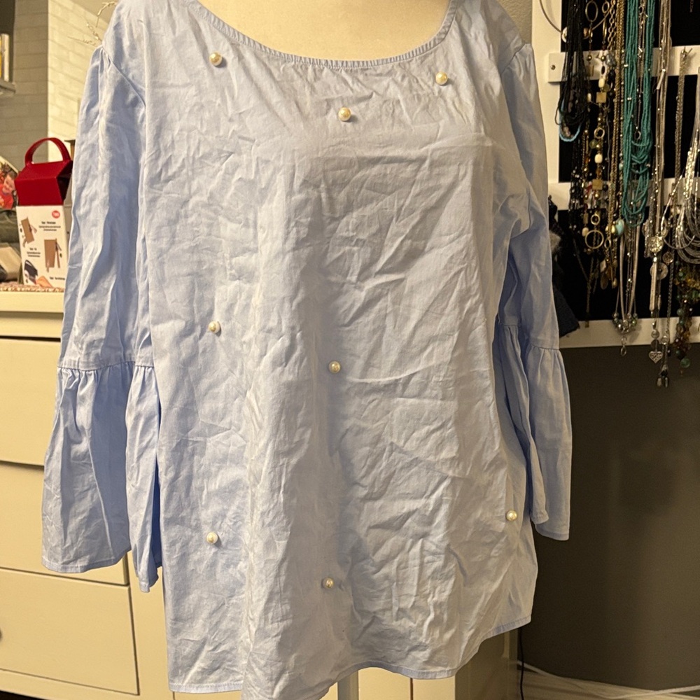 Soho Light Blue Blouse with Pearl Details